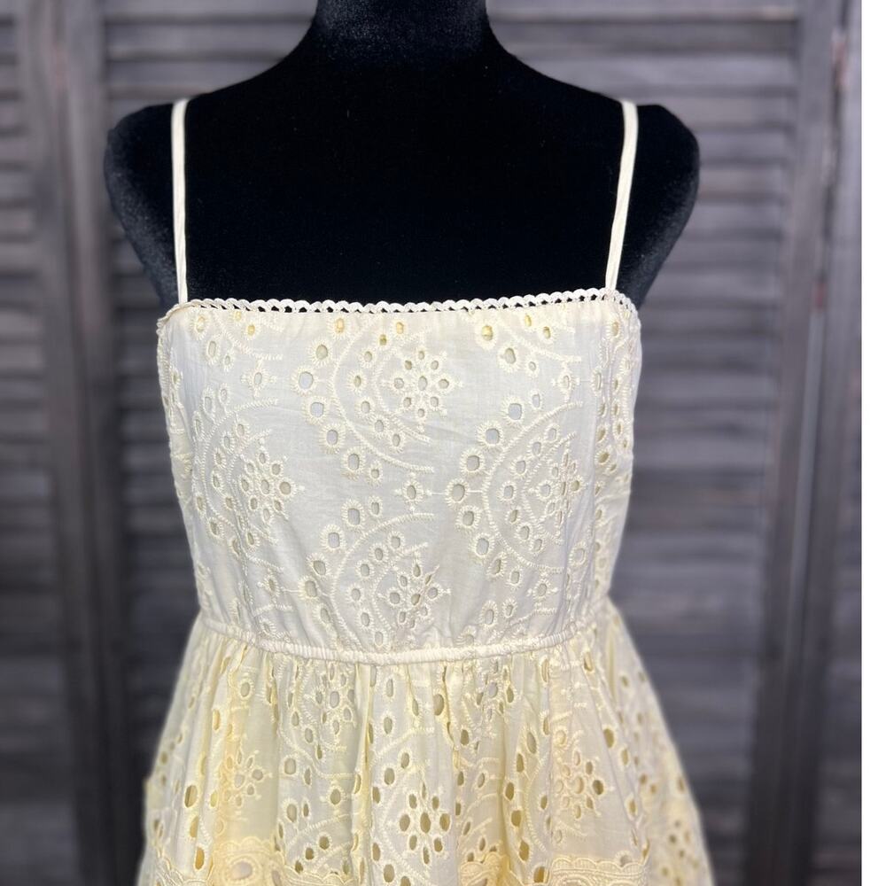 Altar’d State Yellow Eyelet Smocked Back Mini Dress XL NWOT Cotton Lined - Picture 4 of 12